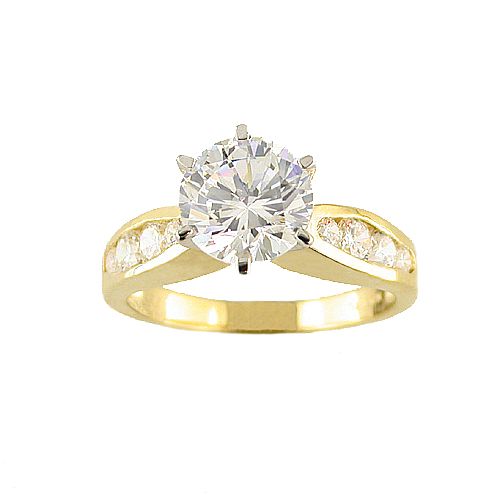 8mm Round Cubic Zirconia Ring with Channel-Set Sides in 10K Yellow Gold