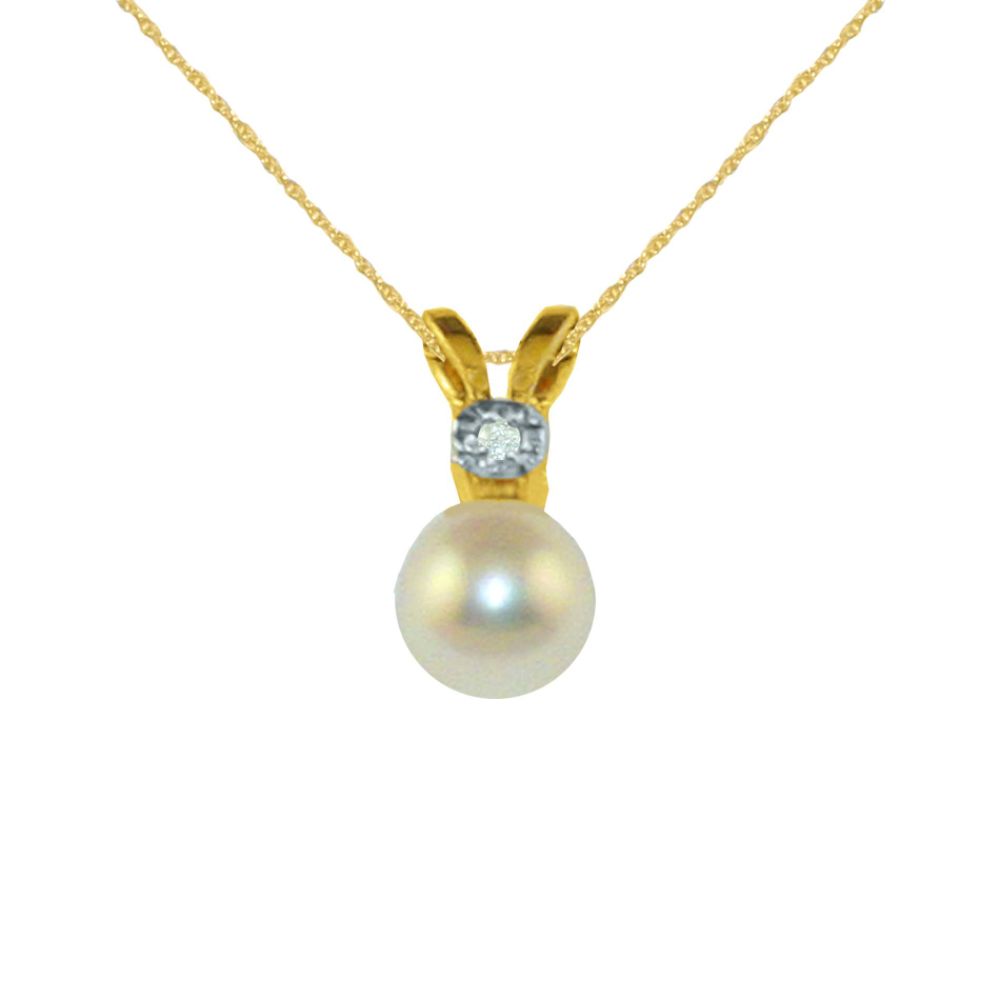 Cultured Freshwater Pearl and Diamond Accent Pendant 10K Yellow Gold