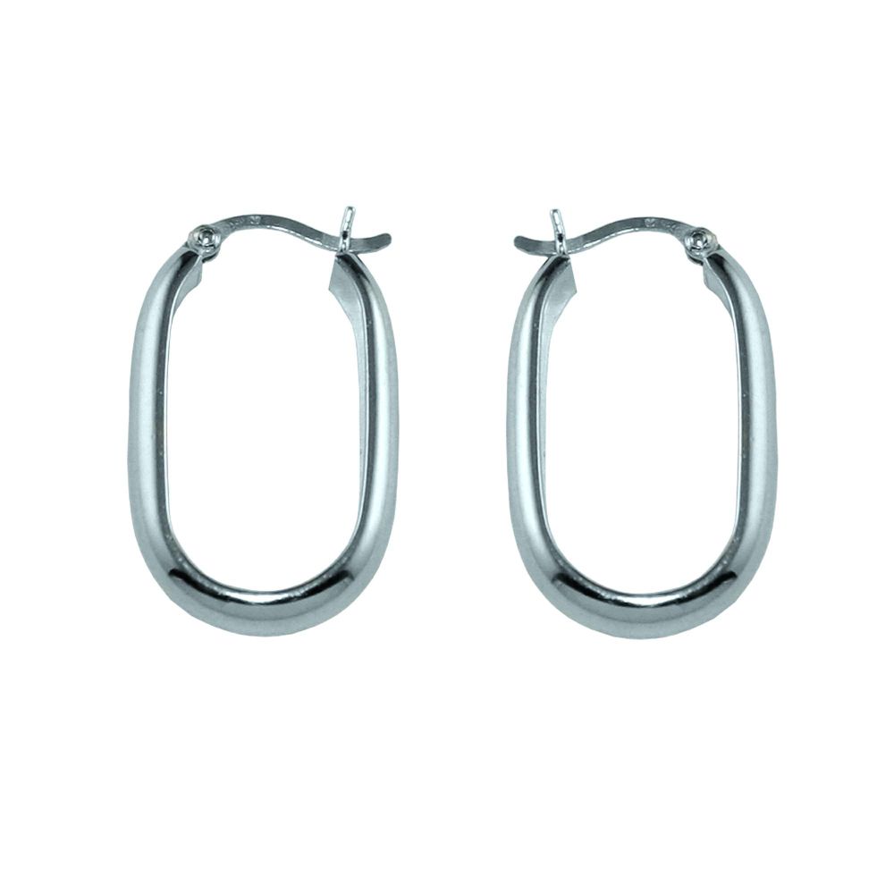 Oval Shaped Half Round Tube Hoop Earrings in Sterling Silver