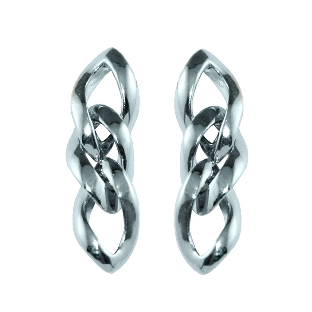 Triple Marquise Shaped Link Drop Earrings in Sterling Silver