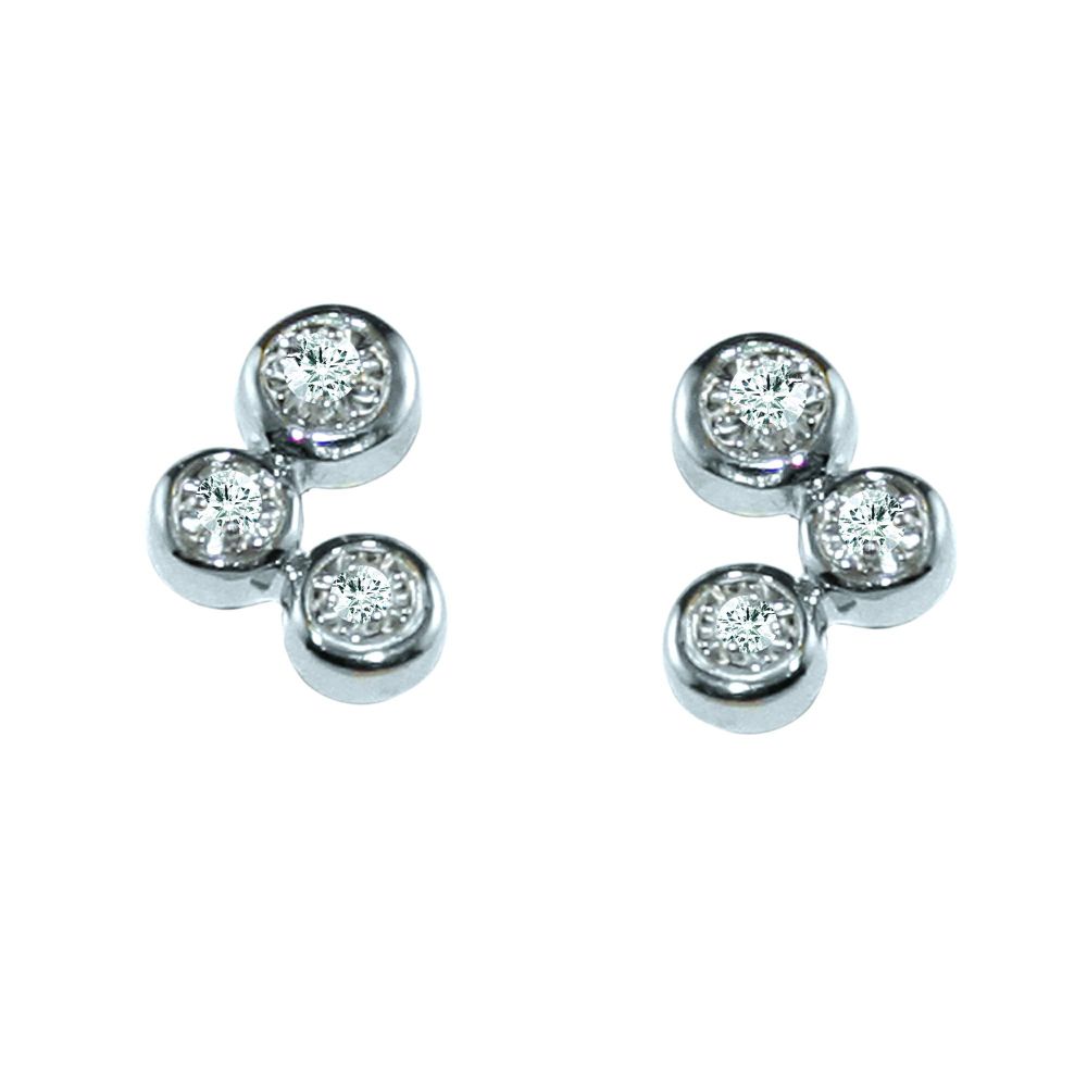 1/7 cttw Diamond 3-Stone Bezel Look Stud Earrings in 10K White Gold