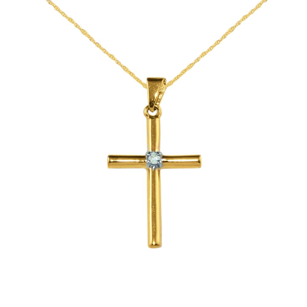 Diamond Accent Polished Cross Pendant with Chain in 10K Yellow Gold