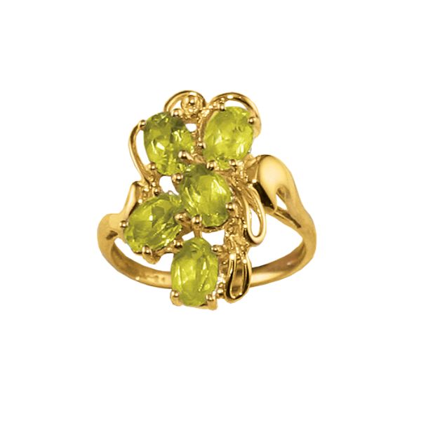 Oval Peridot Cluster Ring In 10k Yellow Gold