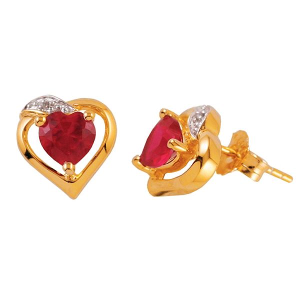 Lab Created Ruby And Diamond Accent Heart Earrings In 18k Gold Over