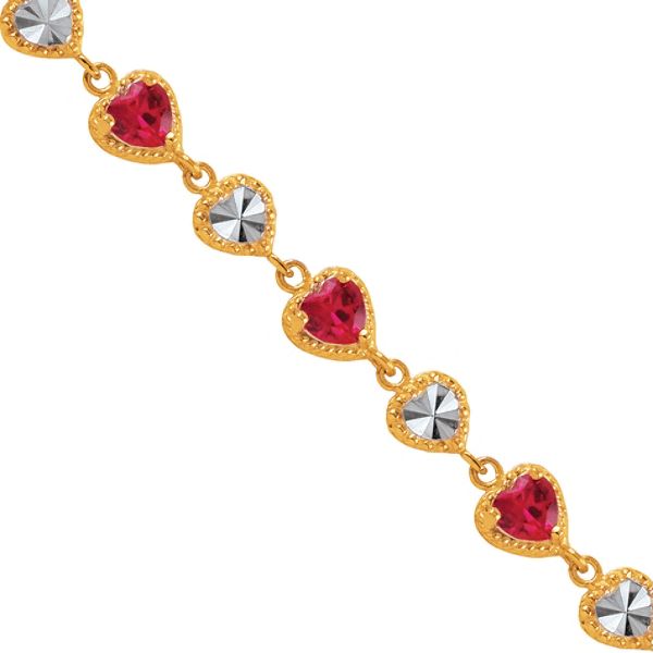 Lab Created Ruby 7-inch Heart Bracelet In 18k Gold Over Silver