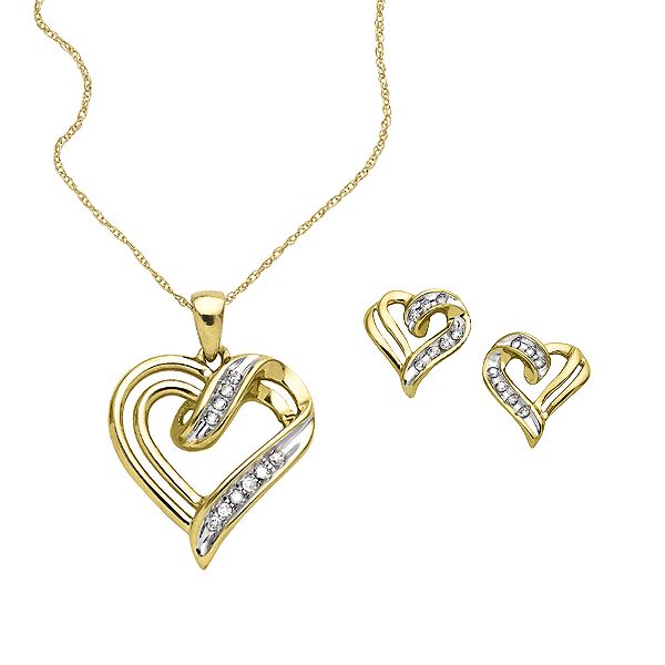 1/4 cttw Diamond Pendant and Earring Set in 18K Gold Over Sterling Silver