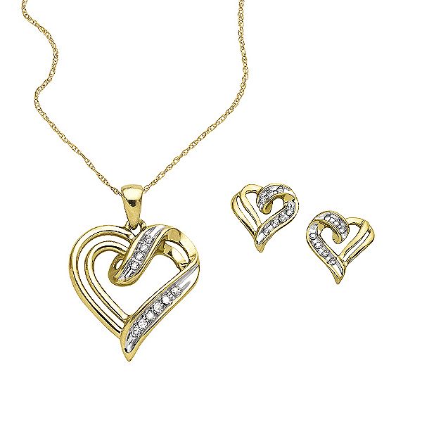 1/4 Cttw Diamond Pendant And Earring Set In 18k Gold Over Sterling