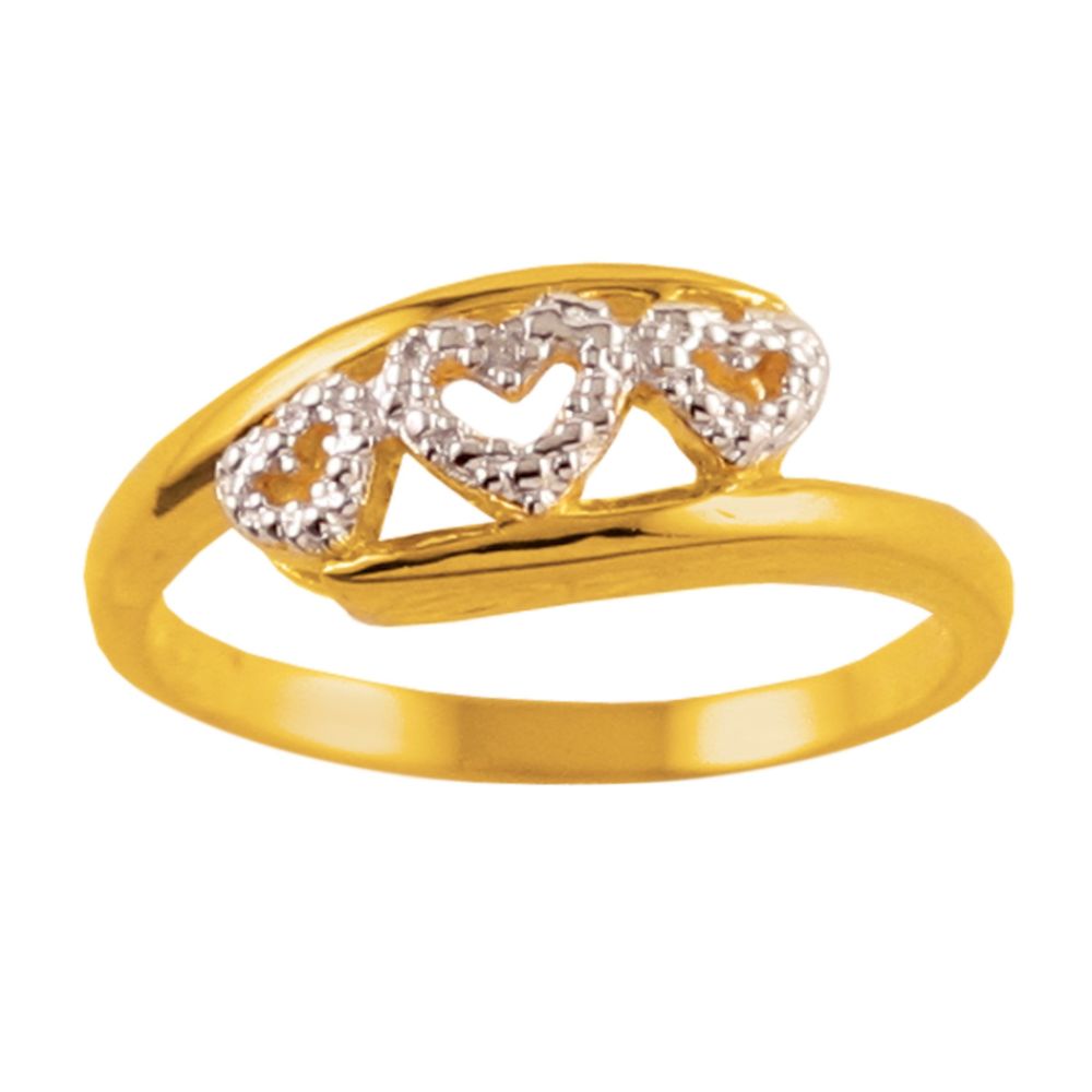 18k Gold Over Sterling Silver Triple Heart Ring with Diamond Accent