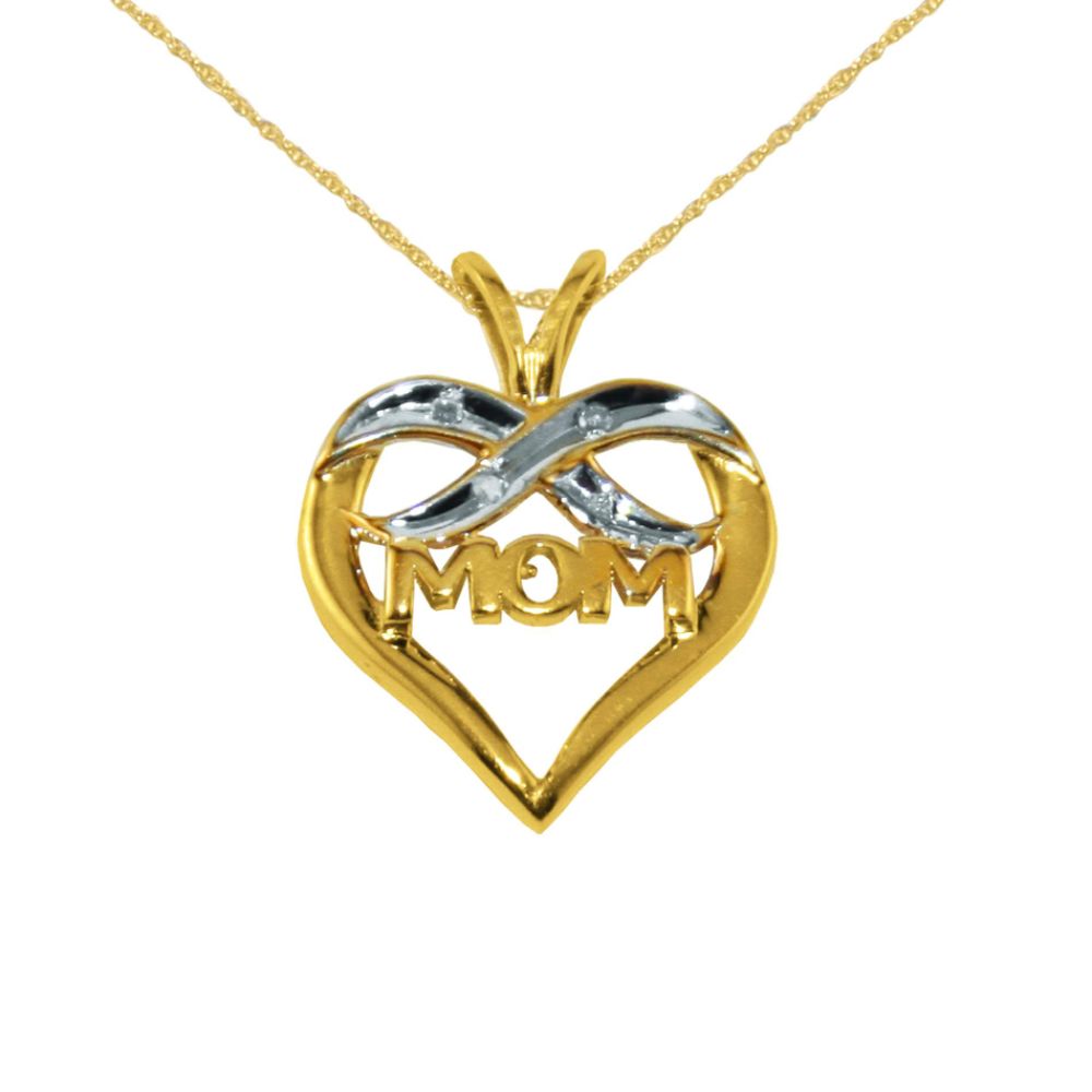 Diamond Accent Mom Heart Pendant with Chain 10K Yellow Gold.