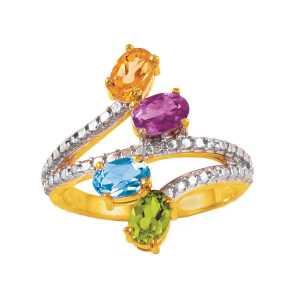 Multi-gemstone And Diamond Accent Crossover Ring In 18k Yellow Gold