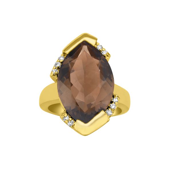 Marquise Smoky Quartz Wth Cubic Zirconia Accents Ring 18k Gold