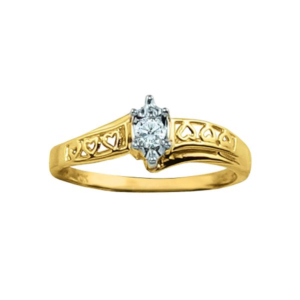 1/ 0 Ct. T.w. Round Diamond Filigree Heart Promise Ring In 10k Yellow