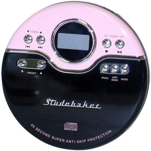 Studebaker Pink/Black Joggable Personal AM/FM CD Player with 45sec Anti-Skip
