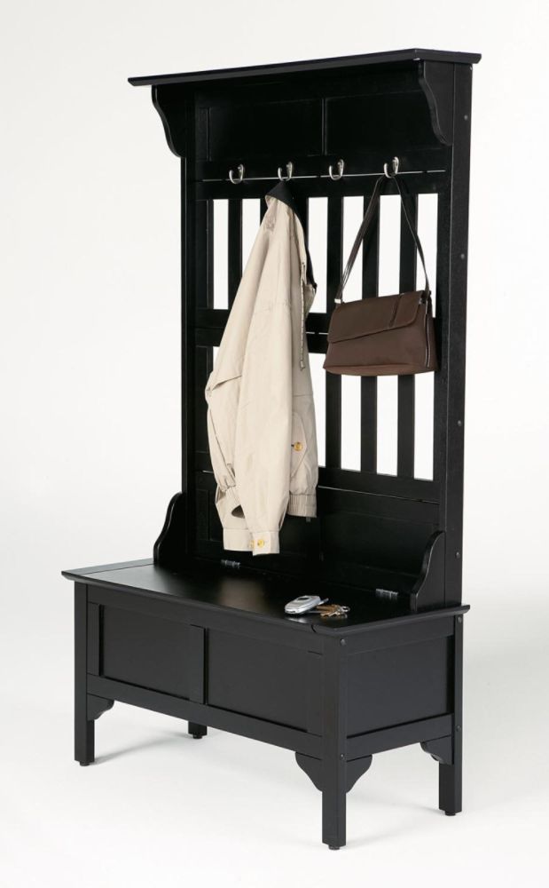 Home Styles 63"H x 35.75"W x 16"D Wood Hall Tree Storage Bench - Black Finish at Sears.com