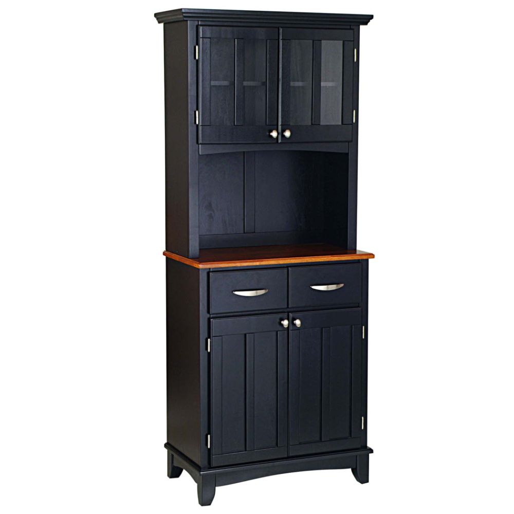  Buffet with Cottage Oak Finish Solid Wood Top & 2 Door Hutch - Black 