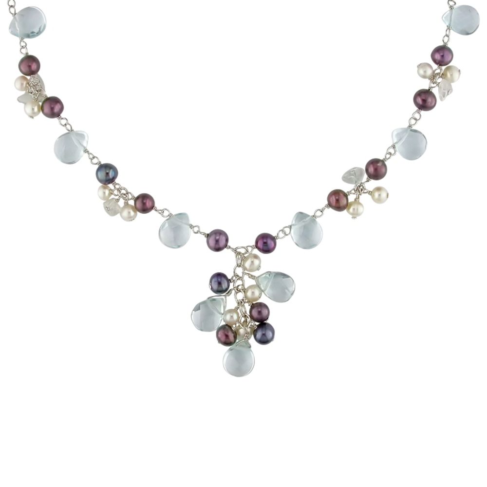 Pearl Necklace - Blue Topaz Sterling Silver