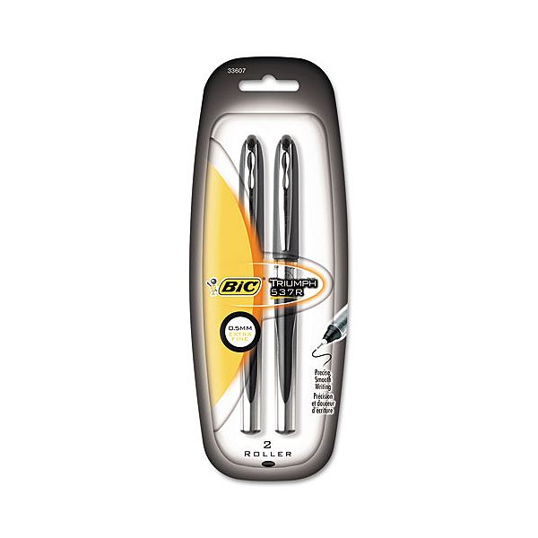 Bic Triumph 537r Pens Roller 0.5 Mm Extra Fine Black 2 Pens