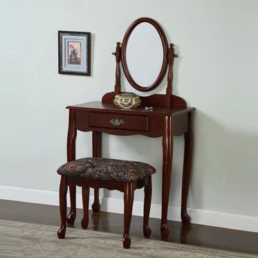 L Powell "Heirloom Cherry" Vanity  Mirror   Bench (G)