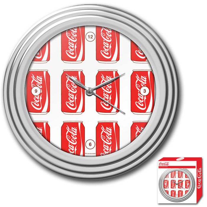 Coca-Cola Clock w/ Chrome Finish - Cans Style - 11.75 inches