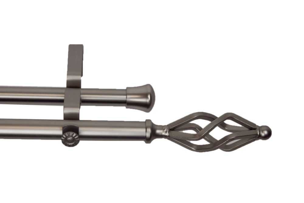 Rod Desyne 41S66D Decorative 3/4" Drapery Double Rod   66" - 120" w/ Marquise Finials - Satin Nickel at Sears.com