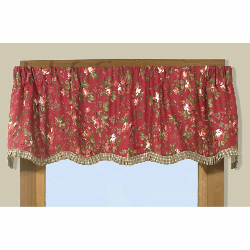 Ricardo Trading Climbing Roses Floral Lined Valance with Plaid Ruffle Trim ...