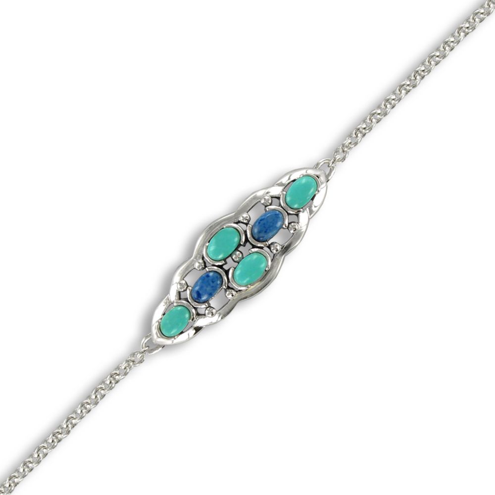 Genuine Turquoise & Denim Turquoise Sterling Silver Bracelet