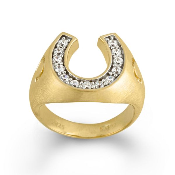 18k Gold Over Silver Horseshoe Cubic Zirconia Ring G1121