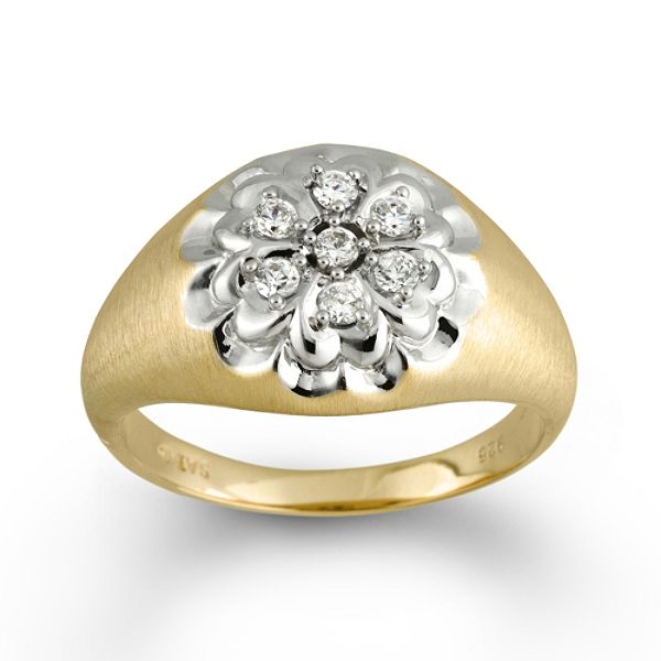 18k Gold Over Silver Cubic Zirconia Kentucky Cluster Ring G1122