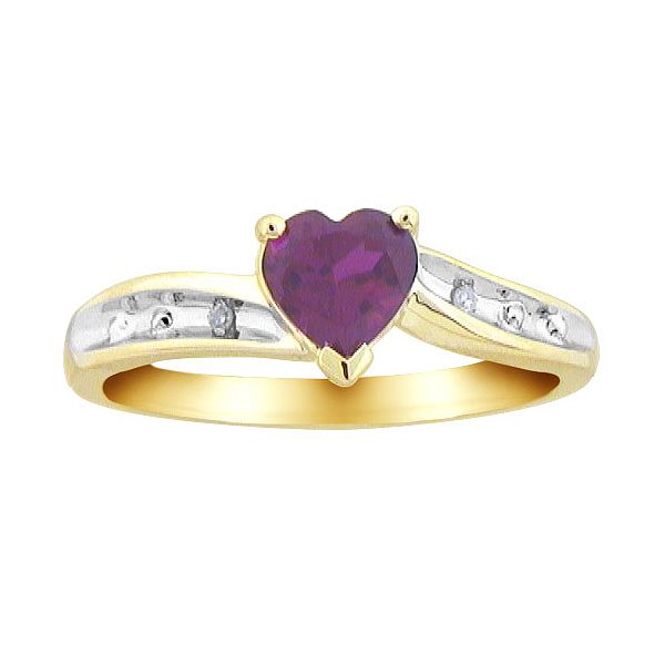Amethyst and Diamond Heart Ring, 10K Yellow Gold