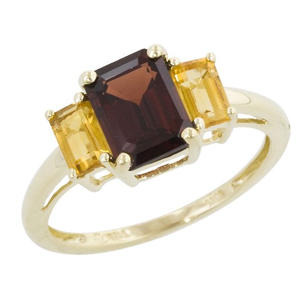 10ky Garnet & Citrine 3 Stone Ring