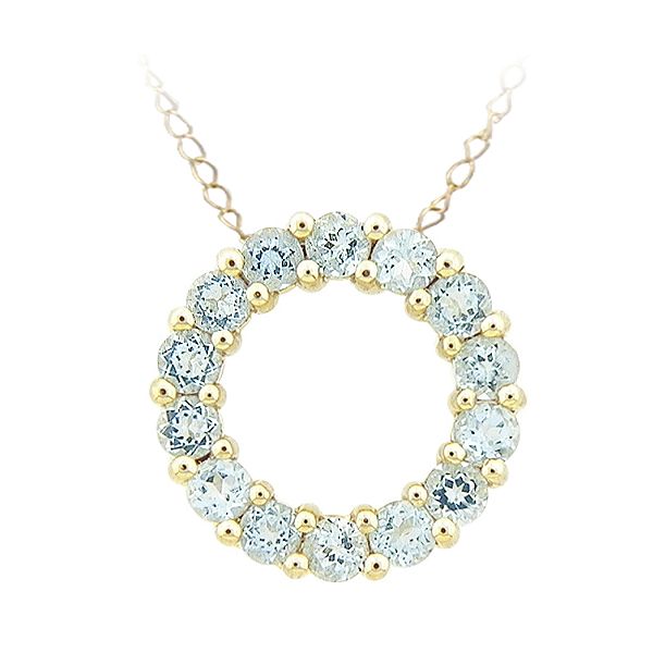 Aquamarine Circle Pendant, 10k Yellow Gold