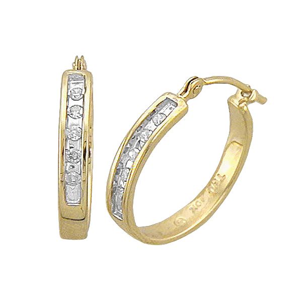 10k Yellow Gold Diamond One Row Hoop Earring