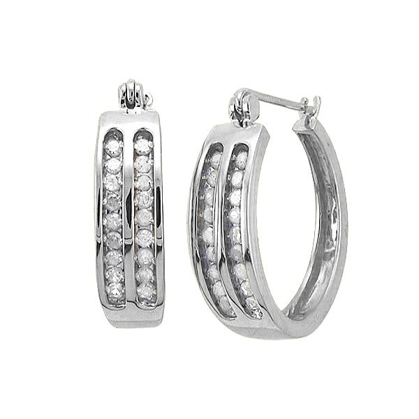 10k White Gold 1/2cttw Two Row Hoop Earring