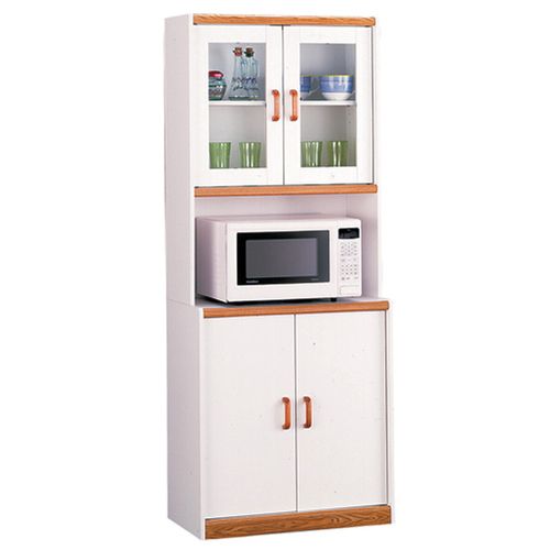 Dorel White Cabinet With Glass Door Hutch And Oak Trim