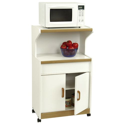 Dorel White Microwave Workcenter With Oak Trim And Casters at Kmart.com