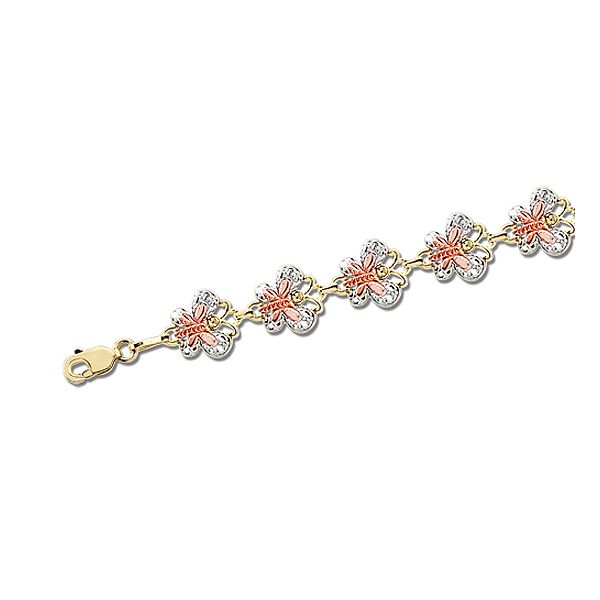 10kt Tri-color Butterfly Bracelet With Lobster Claw 7.25" GBA12631R0-7.25