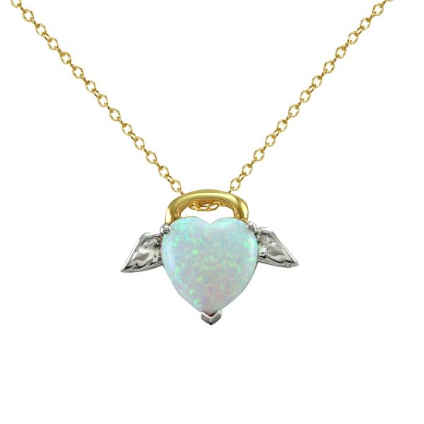 18kt Gold Over Sterling Silver Lab Created Opal Angel Pendant PPS8396LDCOP-SL