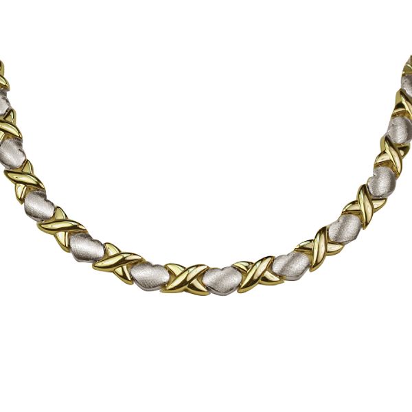 10kt Gold Two Tone 17in Satin/polished X & Heart Necklace CN-3TT/17