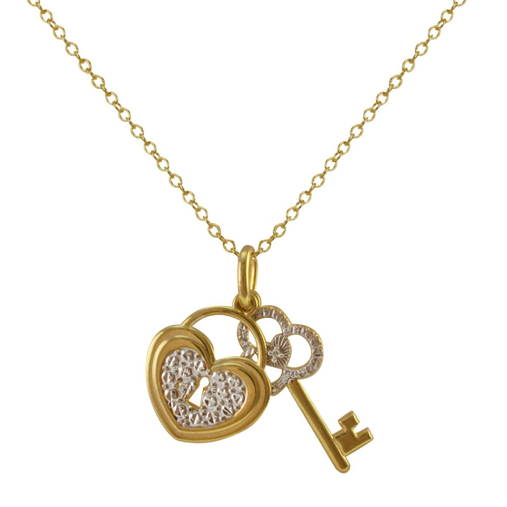 Gold over Sterling Silver Heart and Key Diamond Accent Pendant