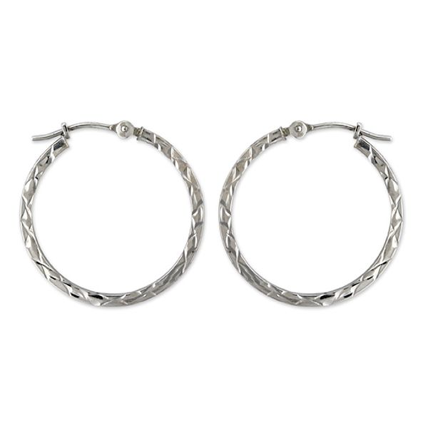 14k White Gold Diamond Cut Square Hoop Earrings
