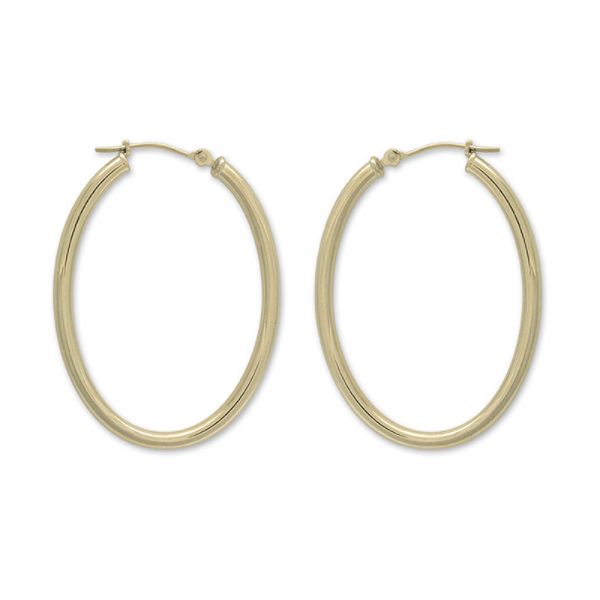 14k Yellow Gold Large Oval Hoop Earrings E70045