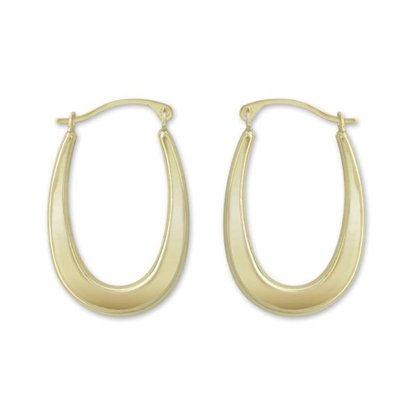 14k Yellow Gold Oval Polish Hoop Earrings E70047