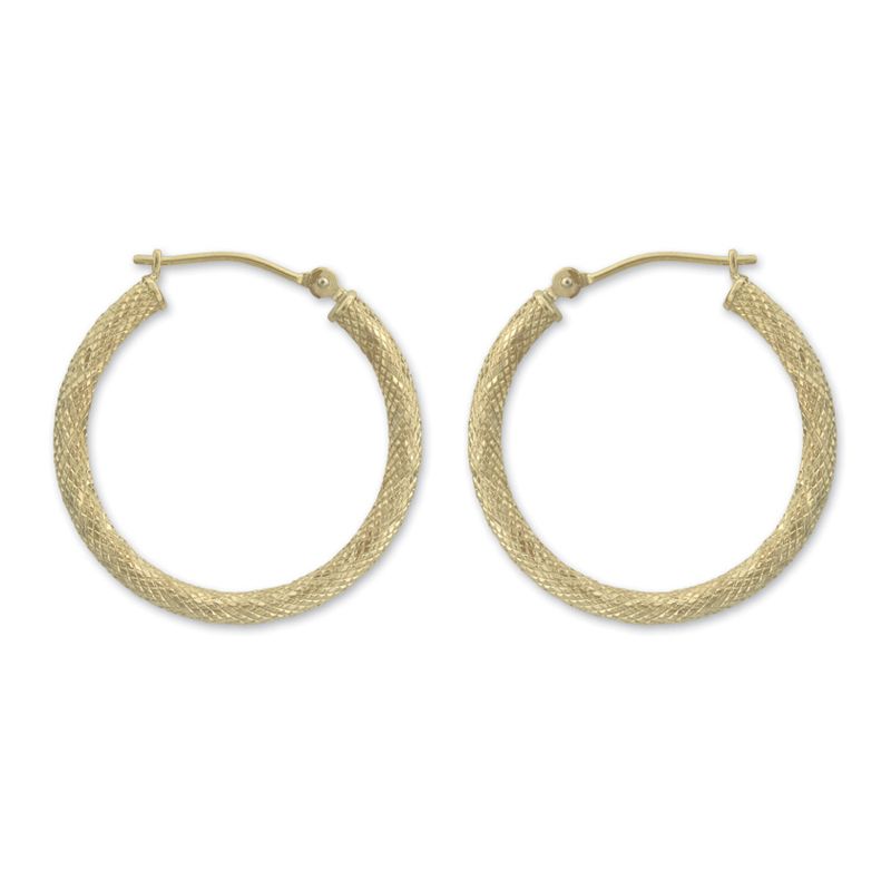 14k Yellow Gold Diamond Cut Hoop Earrings