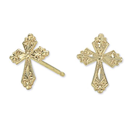 14k Cz Stud Tiny Heart And Small Cross