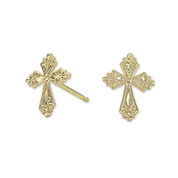14k Yellow Gold Cross Stud Earrings E74463.KM