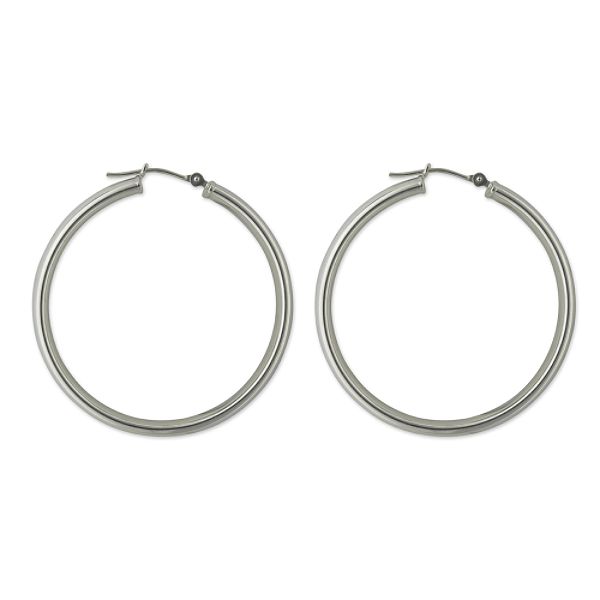 14k White Gold Round Hoop Earrings E75070