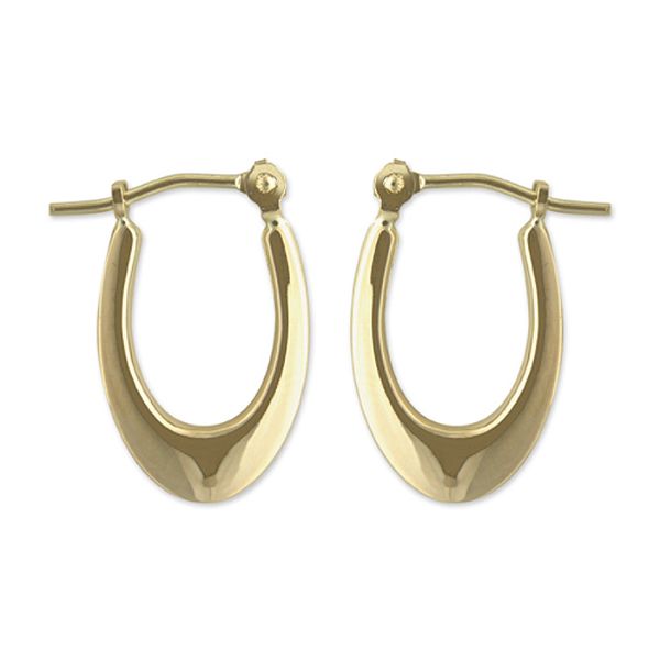 14k Yellow Gold Small Oval Hoop Earrings Polish E75220