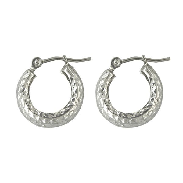 14k White Gold Diamond Cut Hoop Earrings