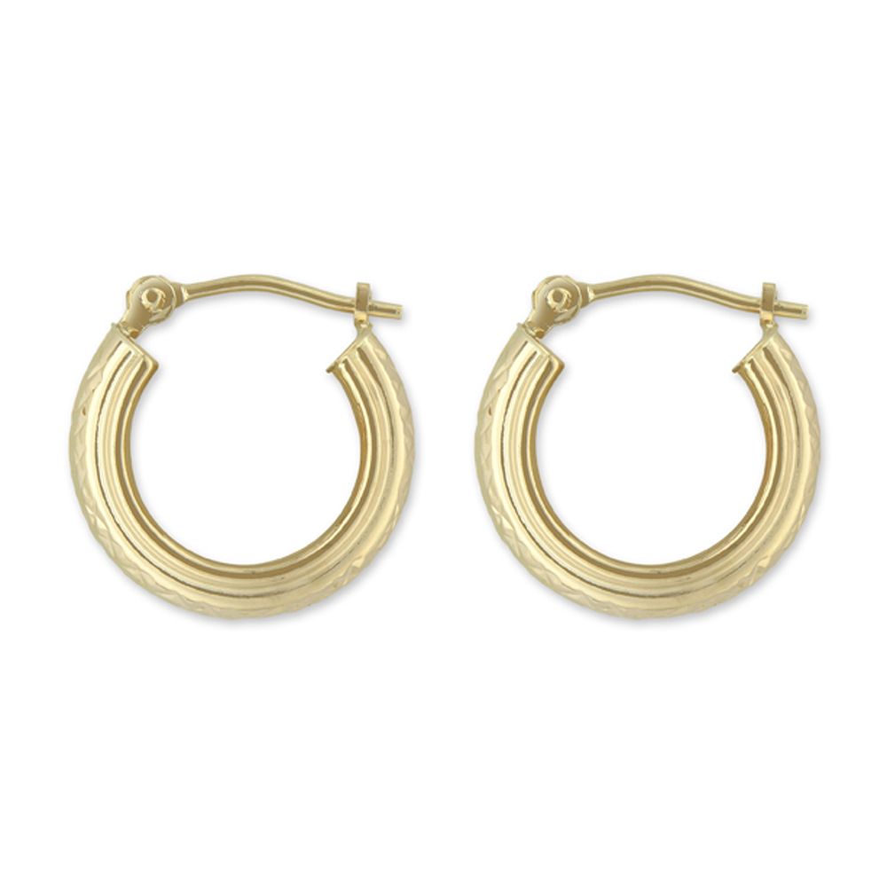 14k Yellow Gold ''X'' Diamond Cut Small Hoop