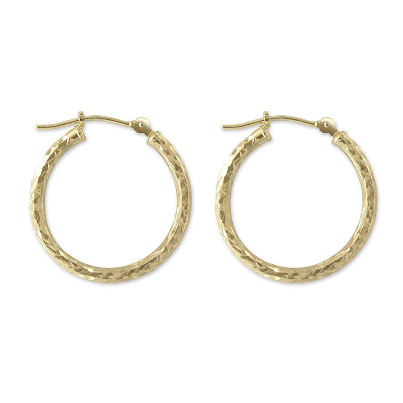 14k Yellow Gold Diamond Cut Hoop Earrings